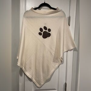 NWT Top It Off Cream Knit Pullover Poncho Shawl Brown Faux Leather Dog Cat Paw